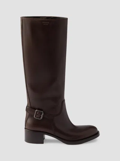 Prada Women's Leather Boots In Brown