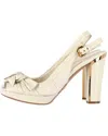 Prada Women's Leather Bow Peep-toe Slingback Pump (authentic Pre-loved) In Neutral