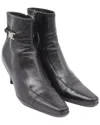 Prada Women's Leather Buckled Kitten-heel Bootie (authentic Pre-loved) In Black