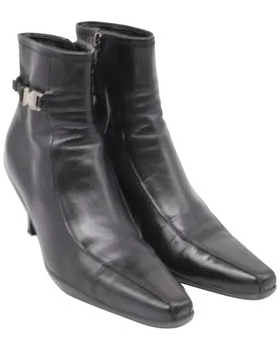 Prada Women's Leather Buckled Kitten-heel Bootie (authentic Pre-loved) In Black