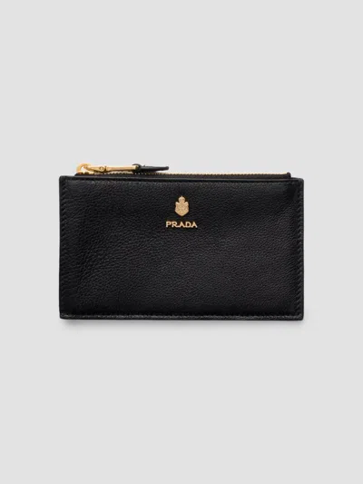 Prada Women's Leather Card Holder In Black