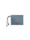 Prada Leather Card Holder In Blue