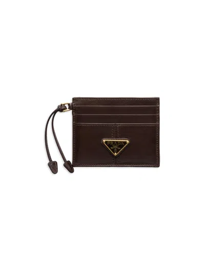 Prada Women's Leather Card Holder In Brown