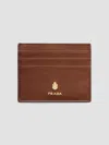 Prada Leather Card Holder In Brown