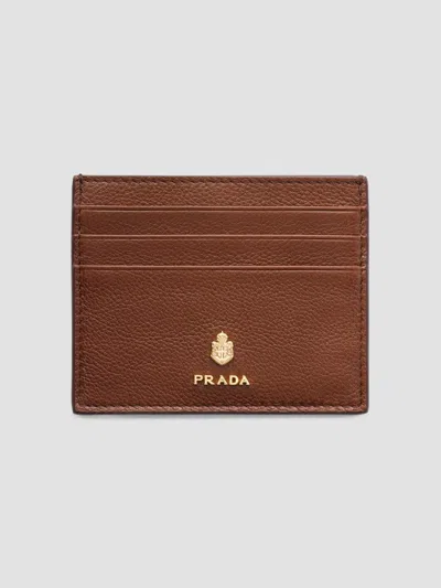 Prada Women's Leather Card Holder In Brown