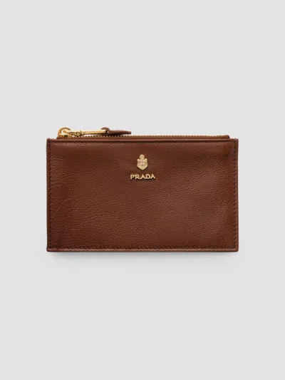 Prada Women's Leather Card Holder In Brown
