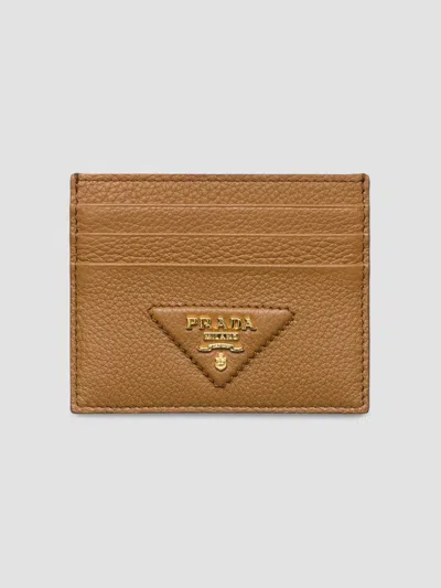 Prada Women's Leather Card Holder In Camel