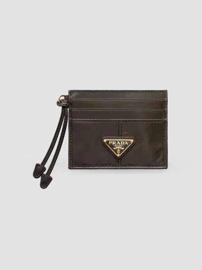 Prada Women's Leather Card Holder In Dark Green