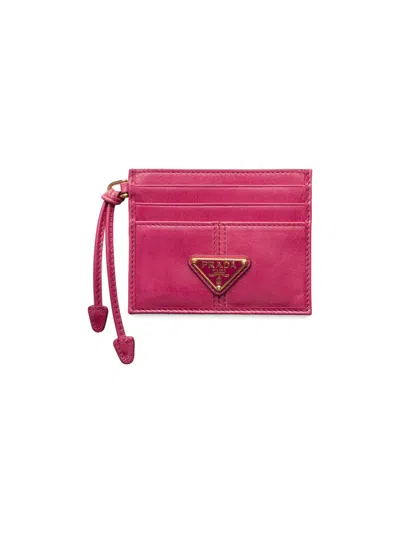 Prada Women's Leather Card Holder In Gold