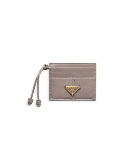 Prada Women's Leather Card Holder In Gray