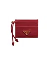 Prada Women's Leather Card Holder In Red