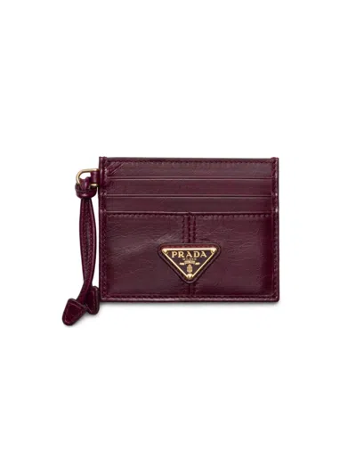 Prada Women's Leather Card Holder In Red