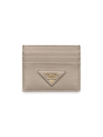 Prada Women's Leather Card Holder In Sand