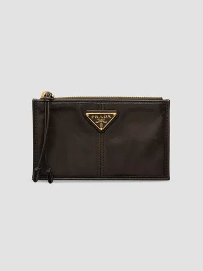 Prada Women's Leather Card Holder With Zipper In Green