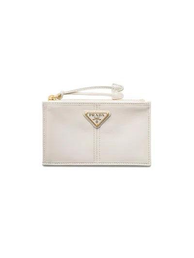 Prada Leather Card Holder With Zipper In Red