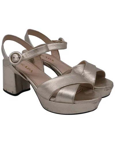 Prada Women's Leather Criss-cross Ankle Strap Platform Sandal (authentic Pre-  Loved) In Neutral