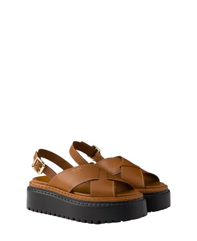 PRADA WOMEN'S LEATHER CRISSCROSS SANDALS