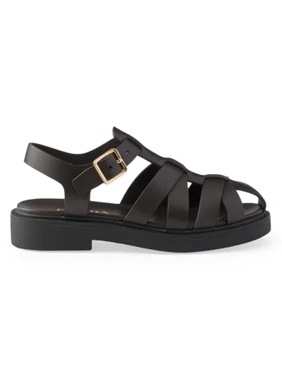 Prada Women's Leather Fisherman's Sandals In Black
