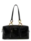 Prada Leather Handbag With Double Handles And Front Pocket In Black