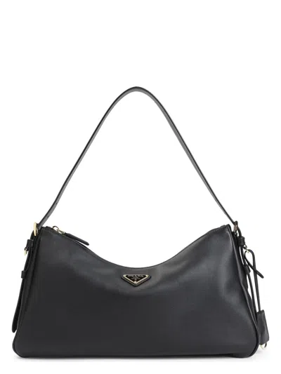 Prada Aimee Grain Leather Shoulder Bag In F0002 Nero