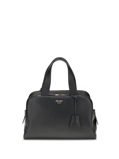 Prada Women Leather Handbag In Black