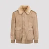 Prada Suede Bomber With Shearling Collar In Neutral