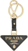 Prada Leather Keyring With Logo In Black