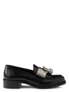 Prada Women Brushed Leather Loafers With Metal Ring In Black