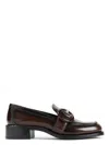 Prada Polished Brown Flat Shoes With Decorative Buckle