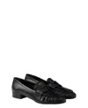Prada Rounded Toe Loafers With Textured Detailing And Low Block Heel In Black