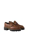 Prada Round Head Loafer Shoes In Brown
