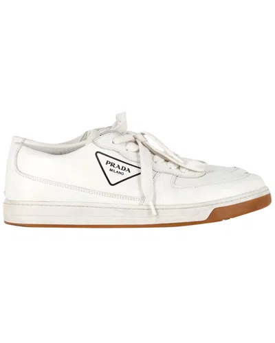 Prada Women's Leather Logo Low-top Sneaker (authentic Pre-loved) In White
