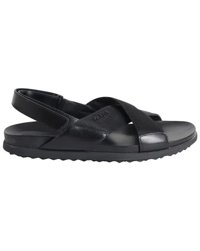 Prada Women's Leather Logo Strap Crisscross Sandal (authentic Pre-loved) In Black