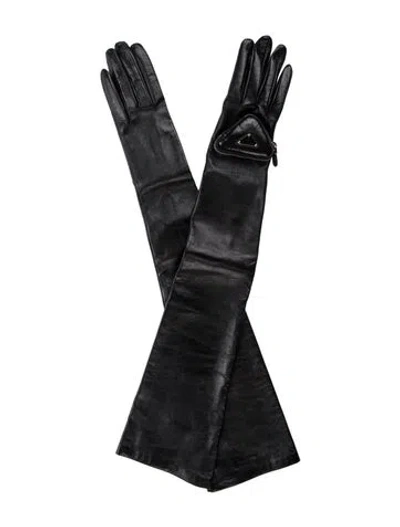 Pre-owned Prada Women's Leather Long Gloves In Black