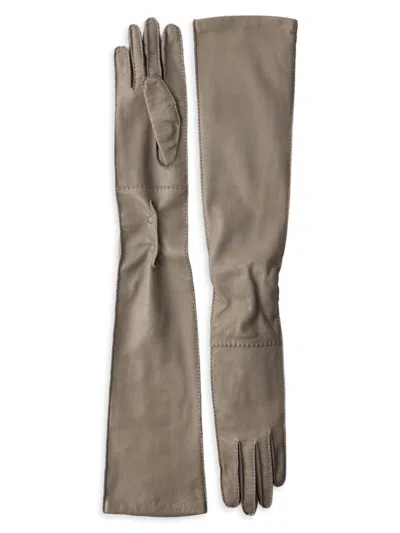 Prada Women's Leather Long Gloves In Gray