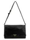 Prada Medium Triangle Logo Shoulder Bag In Black