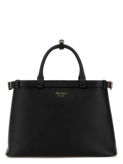 Prada Black Logo-plaque Leather Tote