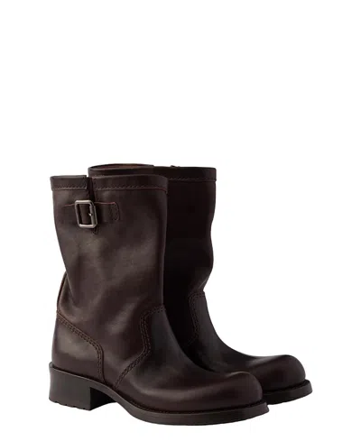 Prada Women's Leather Mid-calf Boots In Brown