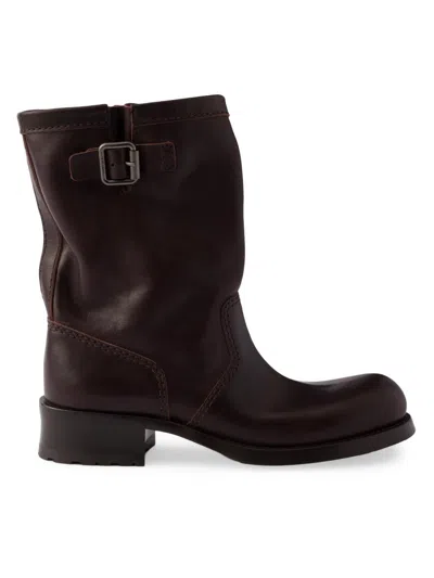 PRADA WOMEN'S LEATHER MID-CALF BOOTS