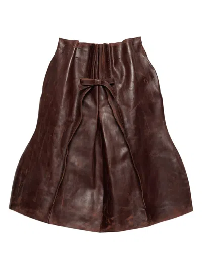 Prada Women's Leather Midi Skirt In Brown