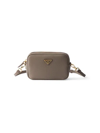 Prada Women's Leather Mini Shoulder Bag In Gray