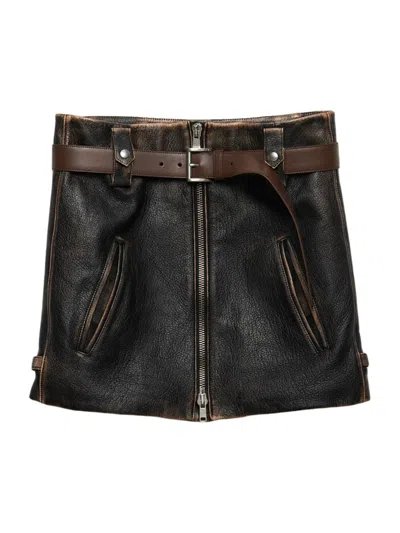 Prada Women's Leather Miniskirt In Black