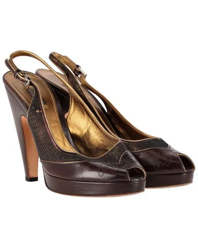 Prada Women's Leather Peep Toe Sequined Slingback Pump (authentic Pre-loved) In Brown