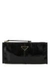 Prada Zip Soft Lux Leather Pouch Bag In Black
