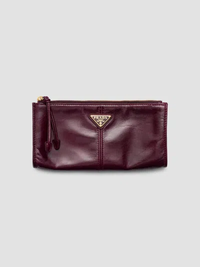 Prada Women's Leather Pouch In Dark Red