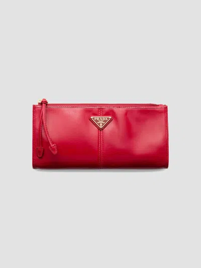 Prada Women's Leather Pouch In Red