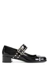 Prada Block Heel Round Toe Patent Finish Studded Detail