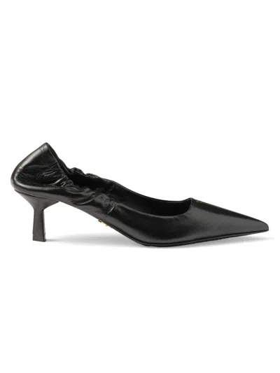 Prada Pointed Toe Kitten Heel Pumps With Ruched Detail In Black