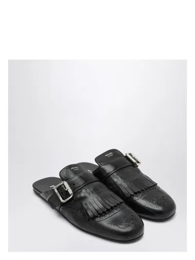 PRADA WOMEN'S LEATHER SABOT SHUFFLE WITH BUCKLE LOAFER