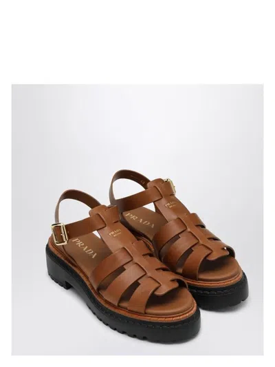 PRADA WOMEN'S LEATHER SANDAL WITH LOGO